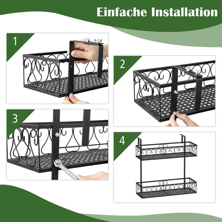 RELAX4LIFE Blumentopfhalter Balkon 2-Tier, Hängendes Blumenregal Metall, Hängeregal mit verstellbare