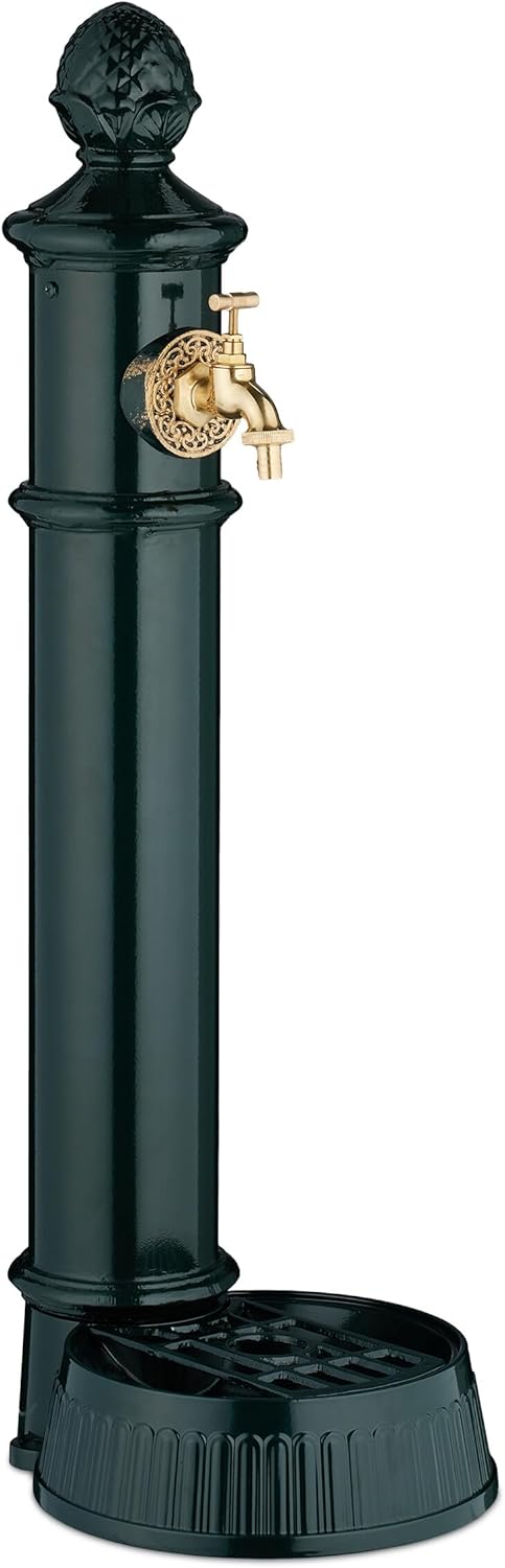Relaxdays Standbrunnen antik, mit Wasserhahn & Becken, HxBxT: 83 x 26 x 31,5 cm, Wasserzapfsäule Gar