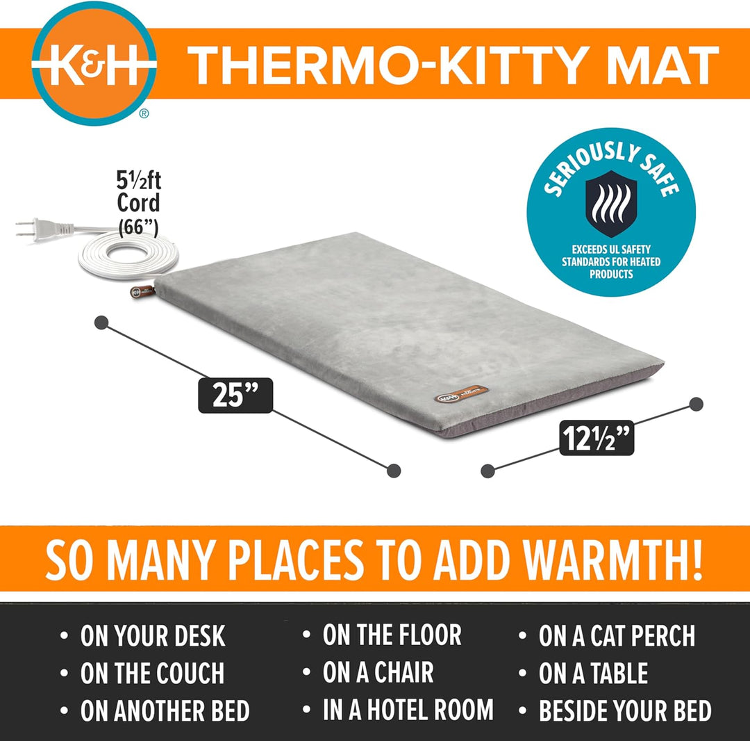 K&amp;H PET PRODUCTS Thermo-Kitty Heizmatte für Haustiere, 31,8 x 63,5 cm, Grau, grau