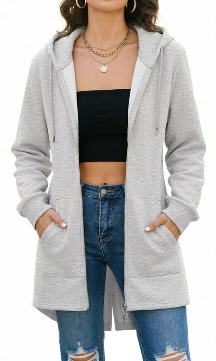Tuopuda Sweatjacke Damen Lange Übergangsjacke Hoodie Jacke Oversize Reissverschluss Winterjacke Lang