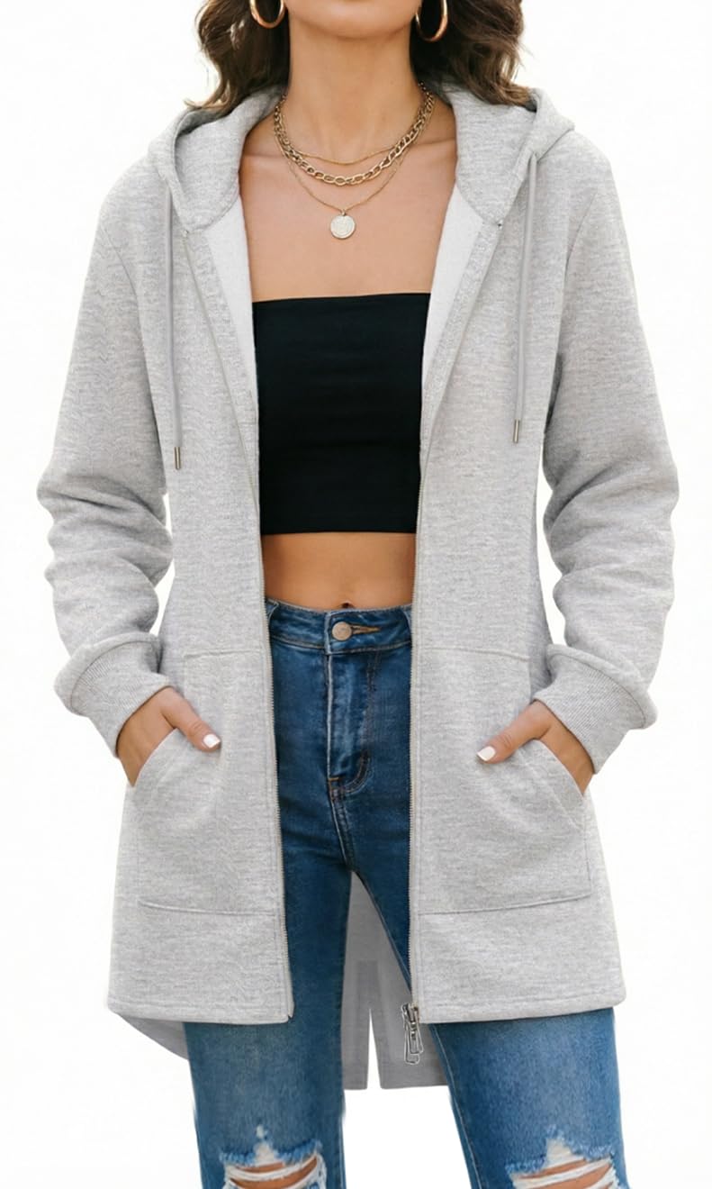 Tuopuda Sweatjacke Damen Lange Übergangsjacke Hoodie Jacke Oversize Reissverschluss Winterjacke Lang