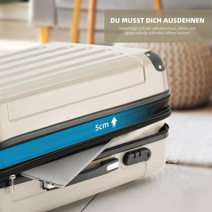 BEIBYE- 3er Kofferset Hartschalen-Koffer Reisekoffer Trolley Rollkoffer Set Reisekofferset (Champagn
