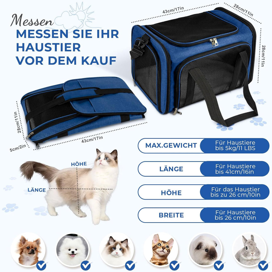 TOFFCAEA Transporttasche für Katze Hund, Hundetransportbox, Faltbare Katzentransportbox, tragbar, 5k