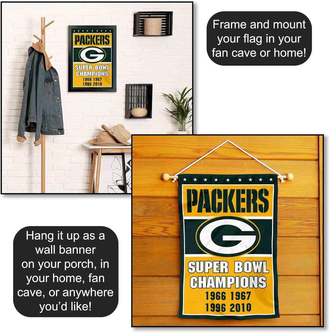 WinCraft Green Bay Packers 4 Time Super Bowl Champions Double Sided Garden Flag