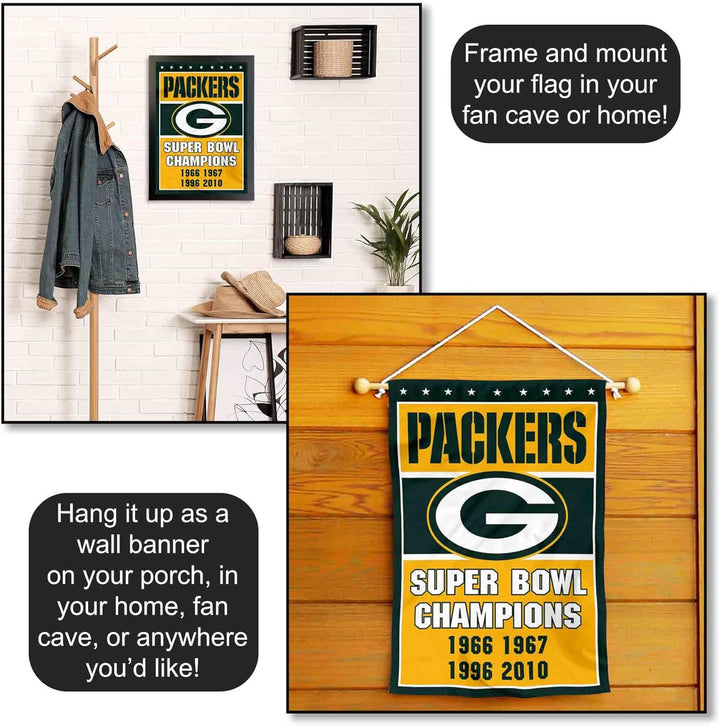 WinCraft Green Bay Packers 4 Time Super Bowl Champions Double Sided Garden Flag