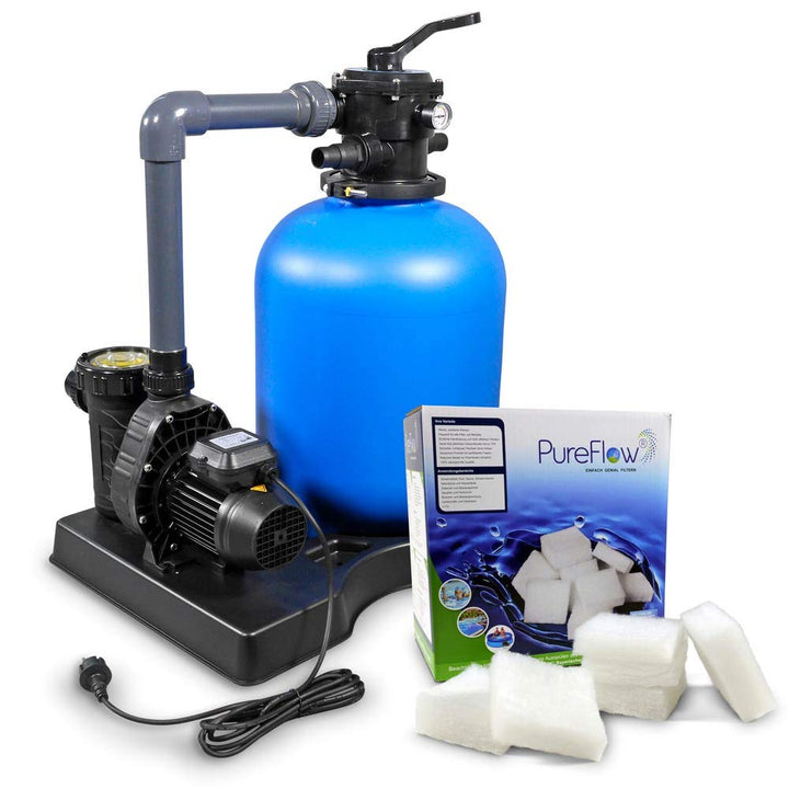 OKU Pool Filteranlage Bali Premium 400 mit 6-Wege Ventil Aqua Plus 8 Filterpumpe bis 40m³ und PureFl