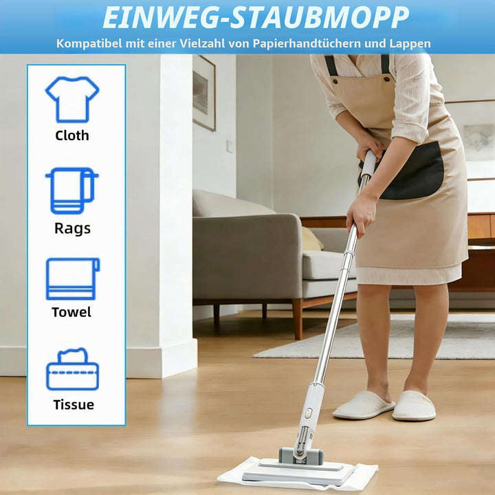 2-in-1 Wischmopp mit Druck-Klemm-System, 1-Knopf Wechsel Snap Grip Mini Mop mit 3 Mikrofasertücher,