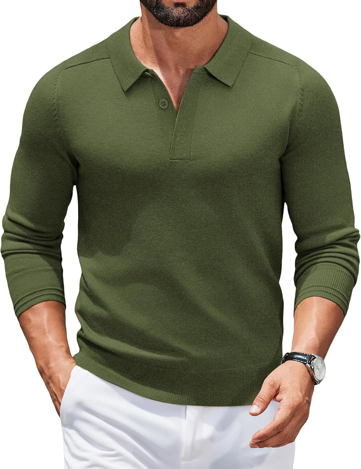 COOFANDY Polo Pullover Herren Pullover mit Polokragen Strick Poloshirt Langarm Business Pullover Win