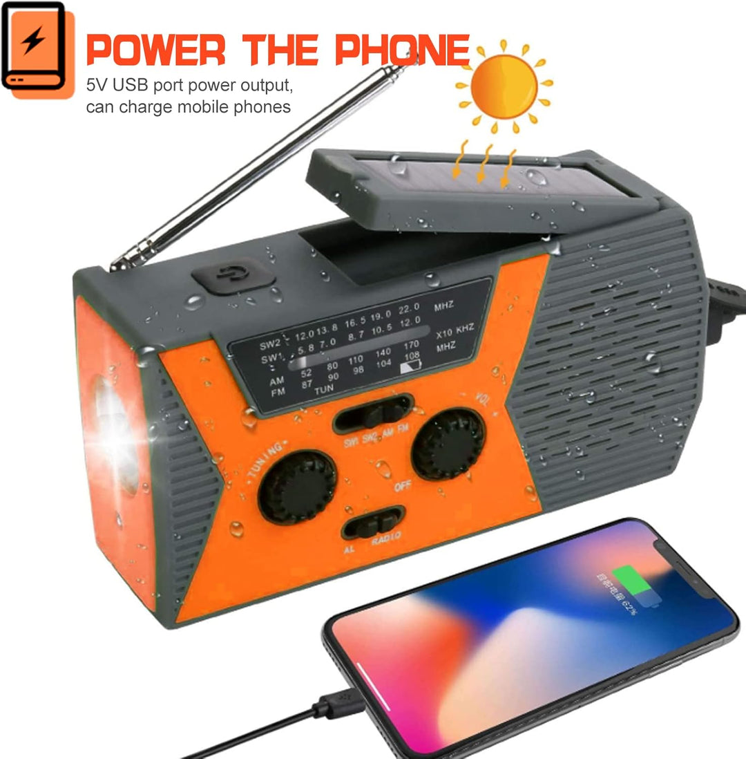 Notfall Radio mit Kurbel, Tragbares Solar Radio Wiederaufladbar 2000 mAh AM FM Notfallradio LED Tasc