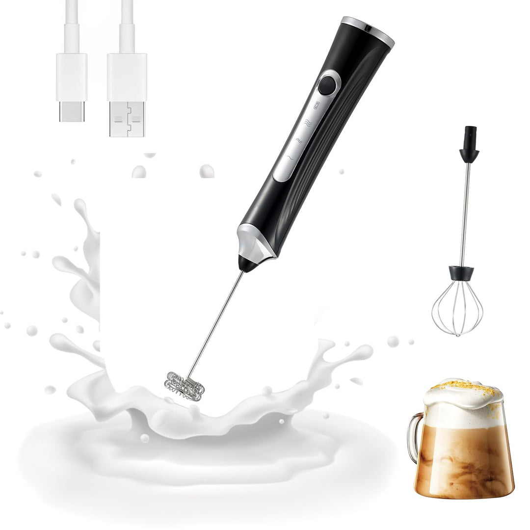 Elektrischer Milchaufschäumer mit Doppelschneebesen – Wiederaufladbar, 3-Stufen-Geschwindigkeitsrege