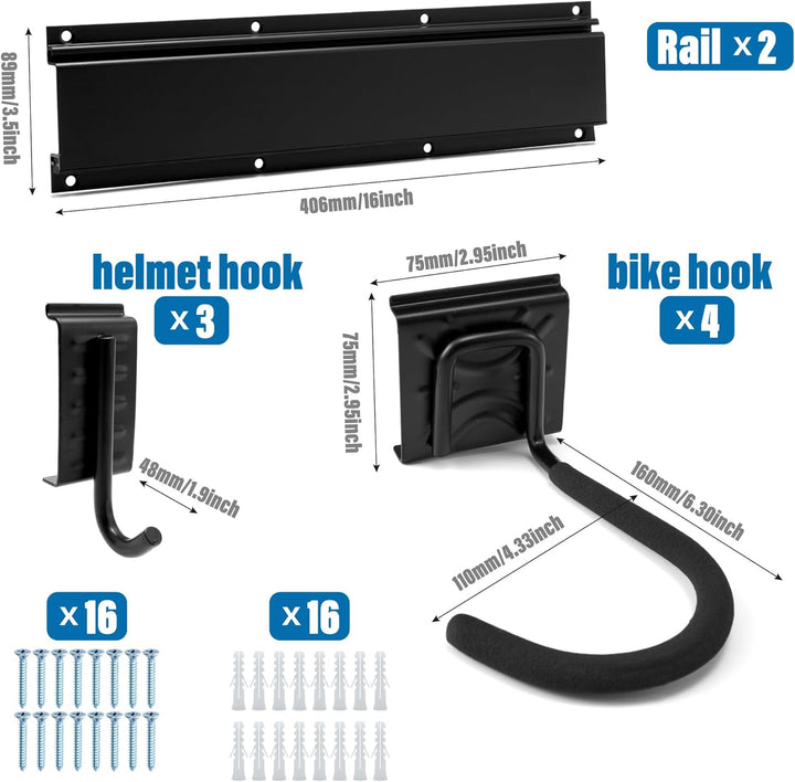 Sinoer Fahrradwandträger,Wandhalterung für 4 Fahrräder + 3 Helme, Werkzeugaufbewahrungshaken einstel