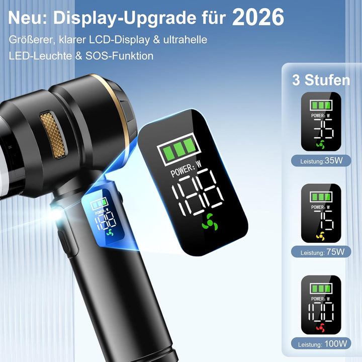 Handstaubsauger Akku 4-in-1, 32000Pa Auto Staubsauger Stark, Handstaubsauger Auto, LCD Display Autos