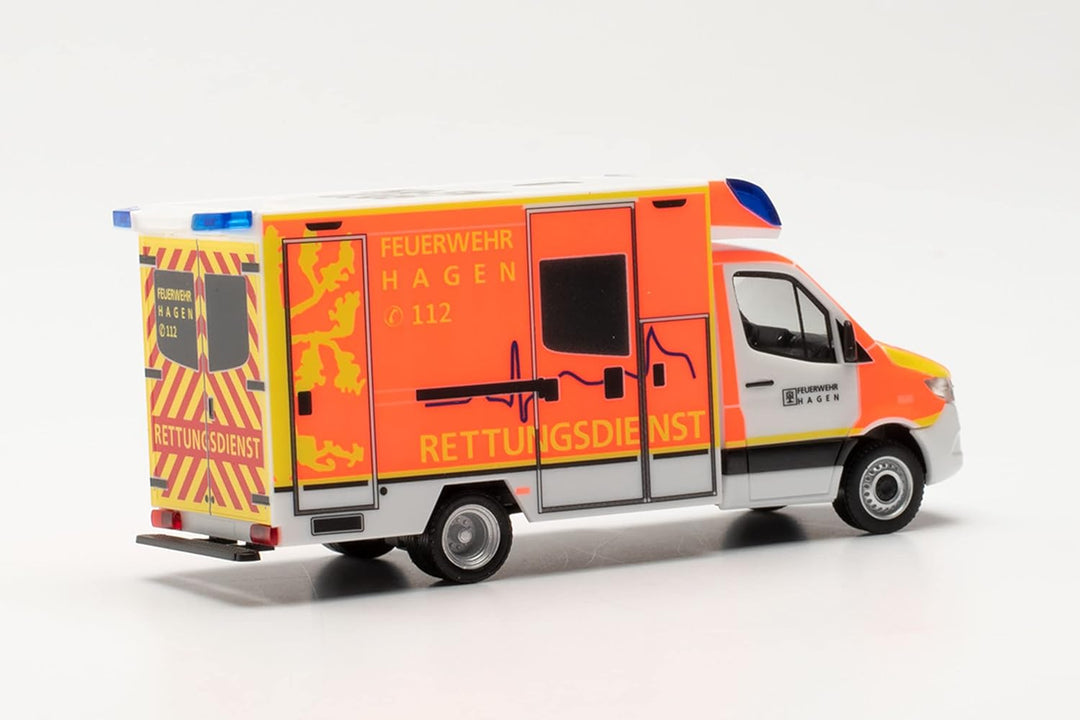 herpa 096713 Mercedes-Benz Sprinter `18 Fahrtec RTW „Feuerwehr Hagen“ Auto Miniaturmodelle Kleinmode