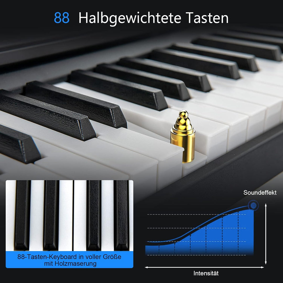 DREAMADE Digital Piano 88 Tasten, Tragbares Keyboard mit Subtain Pedal & 2 Musiknotenhaltern, E Pian