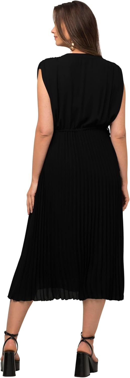 Ulla Popken Damen Plissiertes Chiffonkleid Kleid 48 Schwarz, 48 Schwarz