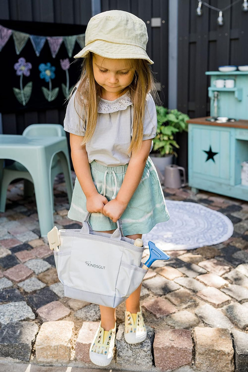 Kindsgut Gartenset, Gartengeräte für Kinder aus hochwertigem Holz und Metall in Einer Tasche, Schlic