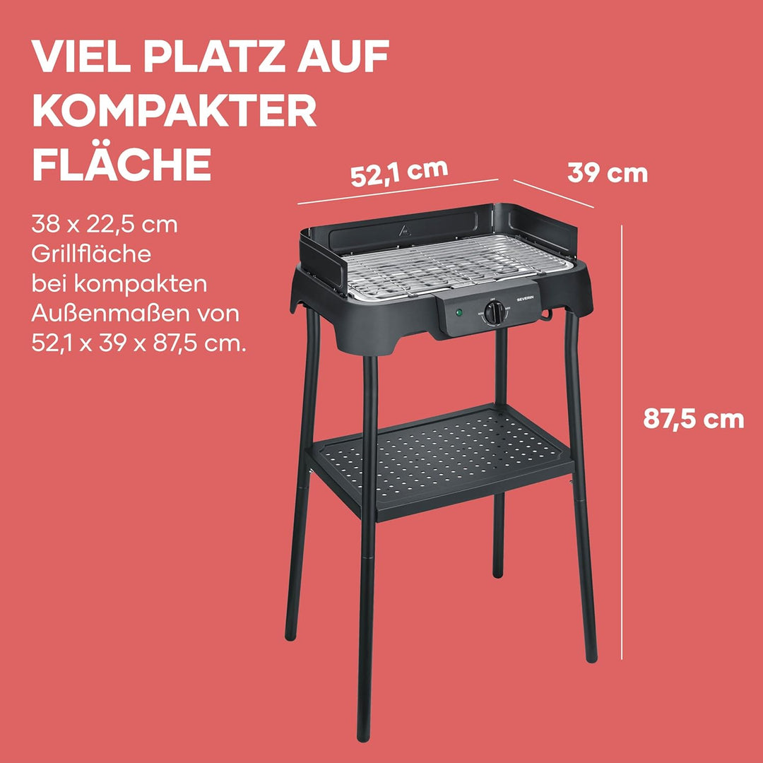 Severin Elektrogrill mit Standfuss, einstellbare Temperatur 35-200 Grad Celsius, schnelles Aufheizen