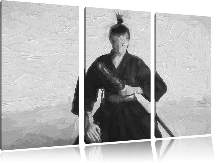 Pixxprint stolze Samurai-Kriegerin Kunst Pinsel Effekt 3-Teiler Leinwandbild 120x80 Bild auf Leinwan