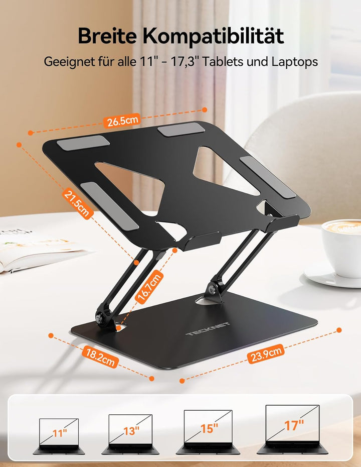 TECKNET Laptop Ständer, Faltbarer Laptopständer, Ergonomischer Laptop Stand, Laptophalter aus Metall