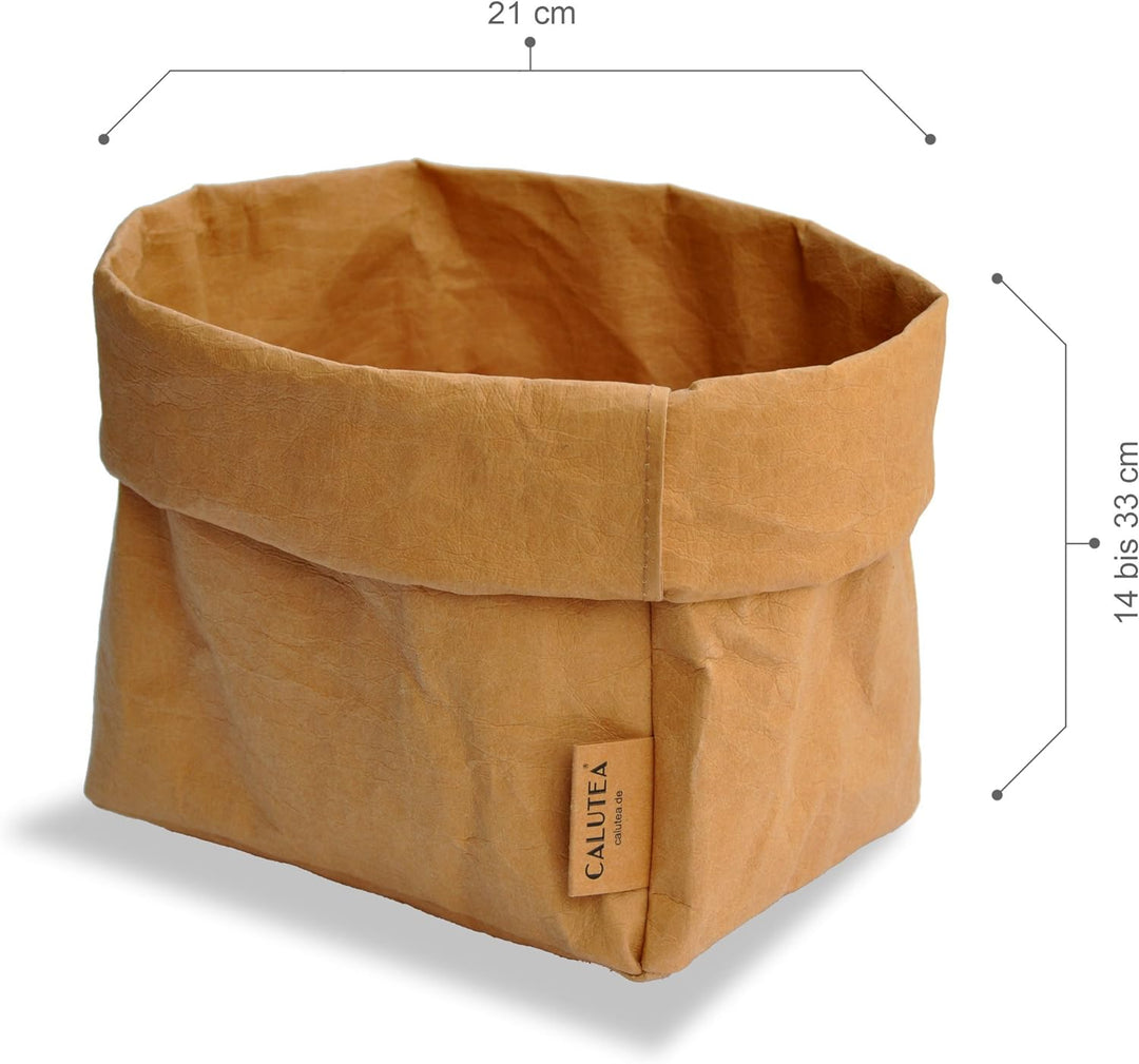 CALUTEA grosser XXL Brotkorb/Sand/modern/veganes Leder als Stoff Alternative/Brottasche/Brötchenkorb
