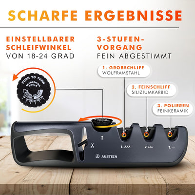 AUSTEIN® QuickSharp Messerschärfer 4 in 1, Messerschleifer, Messer schärfen und schleifen wie die Pr