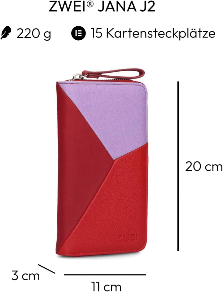 Zwei Damen Geldbörse JANA J2 Wallet 20 x 11 cm hochwertiges Kunstleder im Tricolor-Design, Portemonn