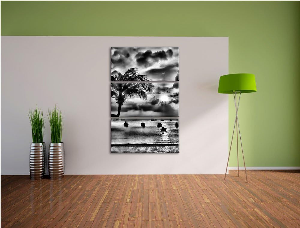 Pixxprint Palmen an Traumstrand als Leinwandbild/Grösse: 3 Teilig (120x80) cm/Wandbild/Kunstdruck/fe