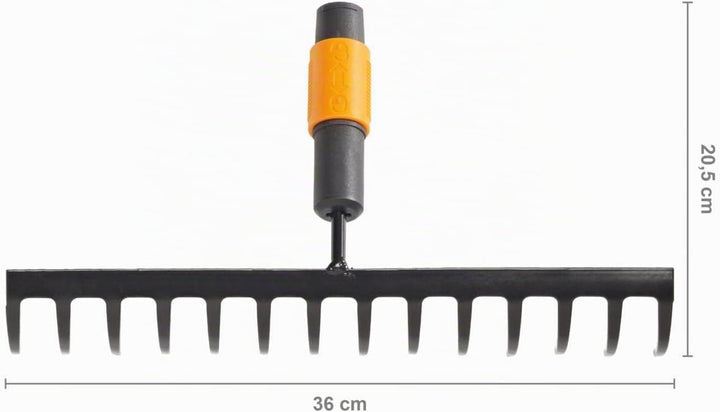 Fiskars Rechen mit 14 Zinken, Werkzeugkopf, Breite: 36 cm, Gehärtete Stahlzinken, Schwarz/Orange, Qu