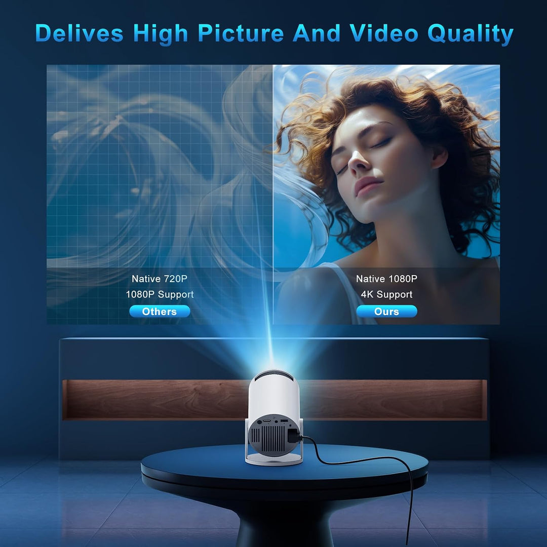 Mini Beamer 4K, Smart Projektor Full HD 1080P, Integrierte APP, Weiss