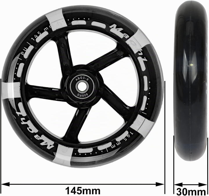 2 Stück 145x30mm Mach1 Kickscooter Rollen-Set inklusive Kugellager + Spacer - Cityroller Ersatz Reif