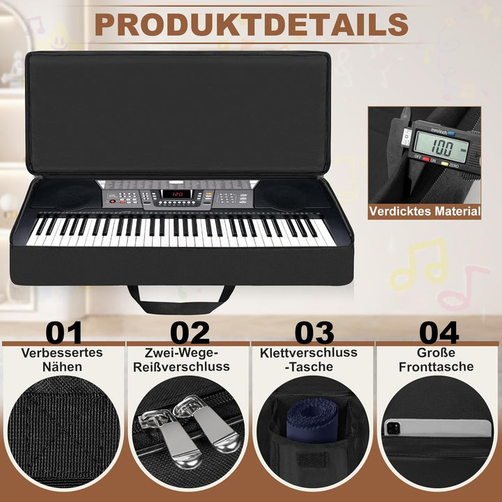 61 Key Keyboard Tasche, Robuste 600D Oxford Keyboardtasche 61 Tasten mit 10 mm Polsterung, Keyboard-
