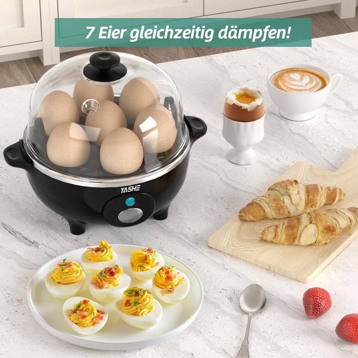 YASHE Eierkocher, 360W Kompakter Egg Cooker Multifunktional, 7 Eier leicht zu Pellen, Weich, Mittel,