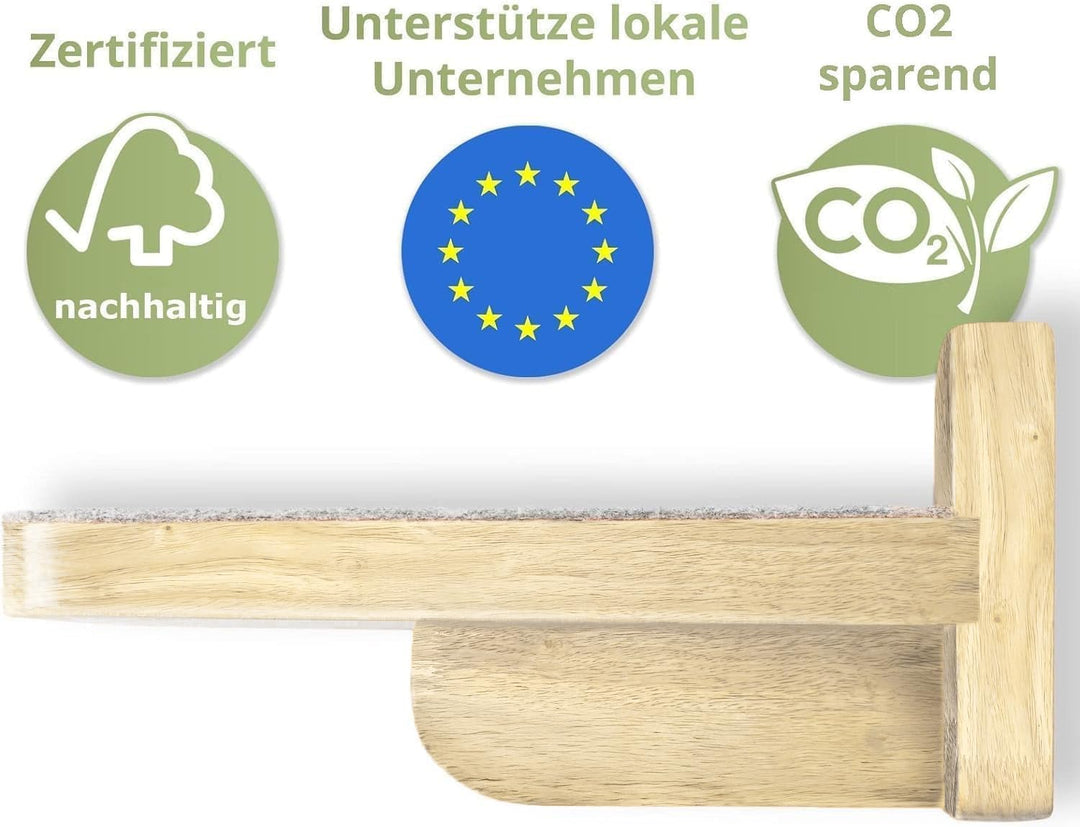 WOOWOOD® 2X Kletterwand Katzen - 2X Katzentreppe Wand [Vollholz] - Kratzbaum Wand - Hängematte Katze
