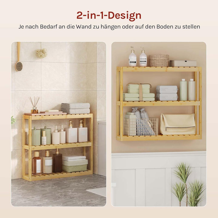 WOLTU Bambus Regal, Hängeregal, Badregal, Wohnzimmerregal, Badezimmerregal stehend, Bücherregal, Sch