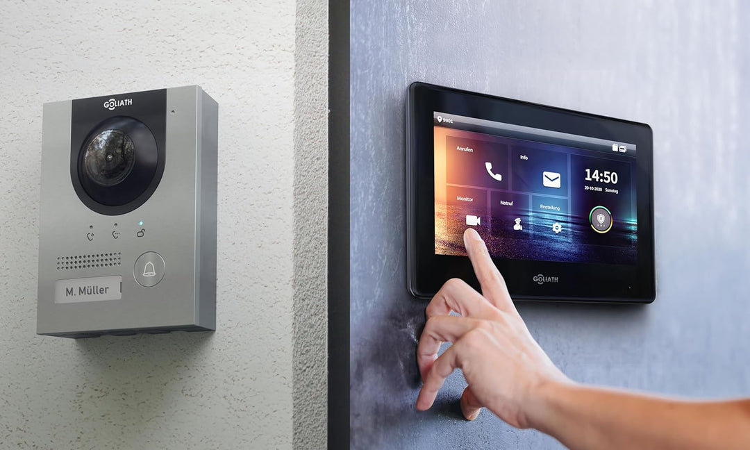 GOLIATH Full-HD Video Türsprechanlage, Aufputz Türstation in Silber, 1 Familienhaus Set, Touchscreen