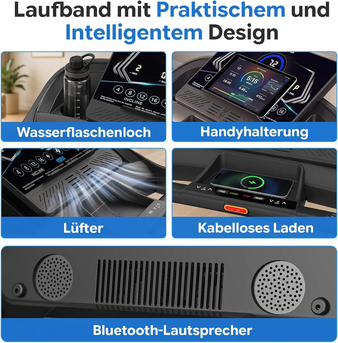 Wenoker Hochbelastbar Laufband klappbar Bürstenloser Motor 4,0-PS Blau, Blau