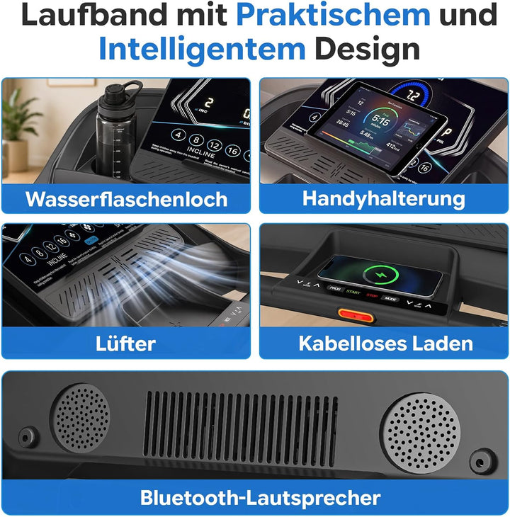 Wenoker Hochbelastbar Laufband klappbar Bürstenloser Motor 4,0-PS Blau, Blau