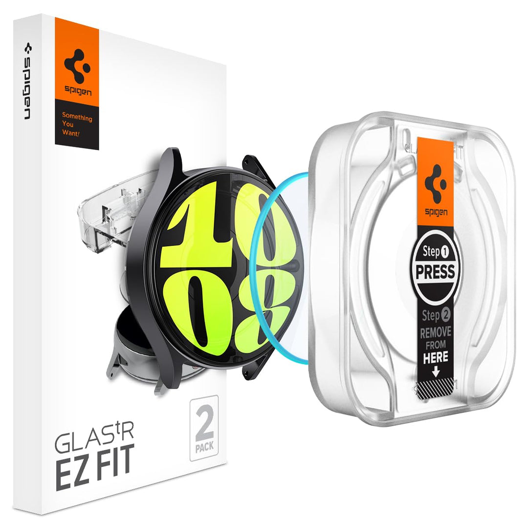 Spigen Glas.tR EZ Fit Schutzfolie kompatibel mit Samsung Galaxy Watch 7 44mm, 2 Stück, Nicht hüllenf