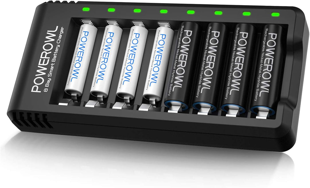 Powerowl Batterieladegerät für AA/AAA Akkus inkl. 4X AA 2800 mAh+ 4X AAA 1000mAh Akkus mit Akkuladeg