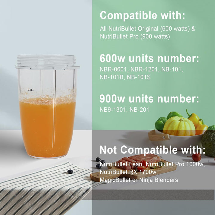 Entsafterbecher Kompatibel mit Nutribullet Mixer 600W/900W, 24oz Becher Ersatzteile für Hochgeschwin