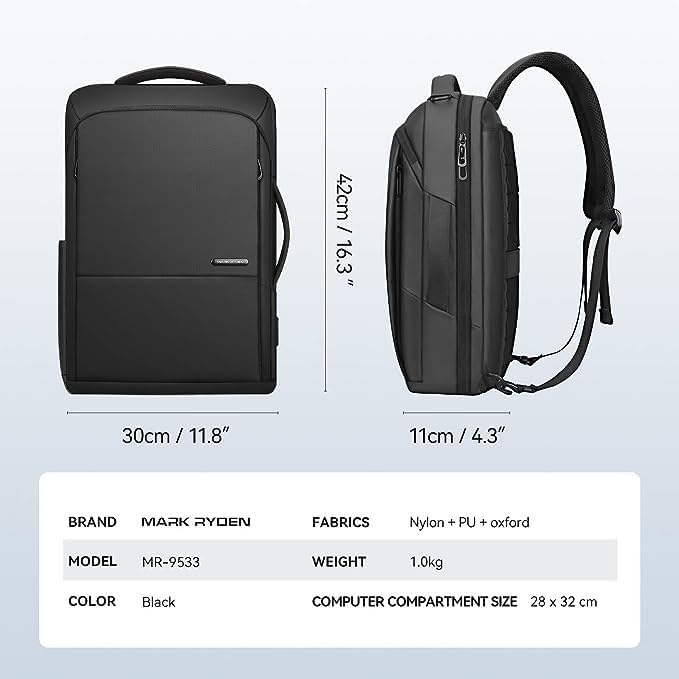 MARK RYDEN Multifunktionale Seesack, lässig Alltag 3 in 1 Seesack für 15,6 Zoll Laptop, unisex Schwa