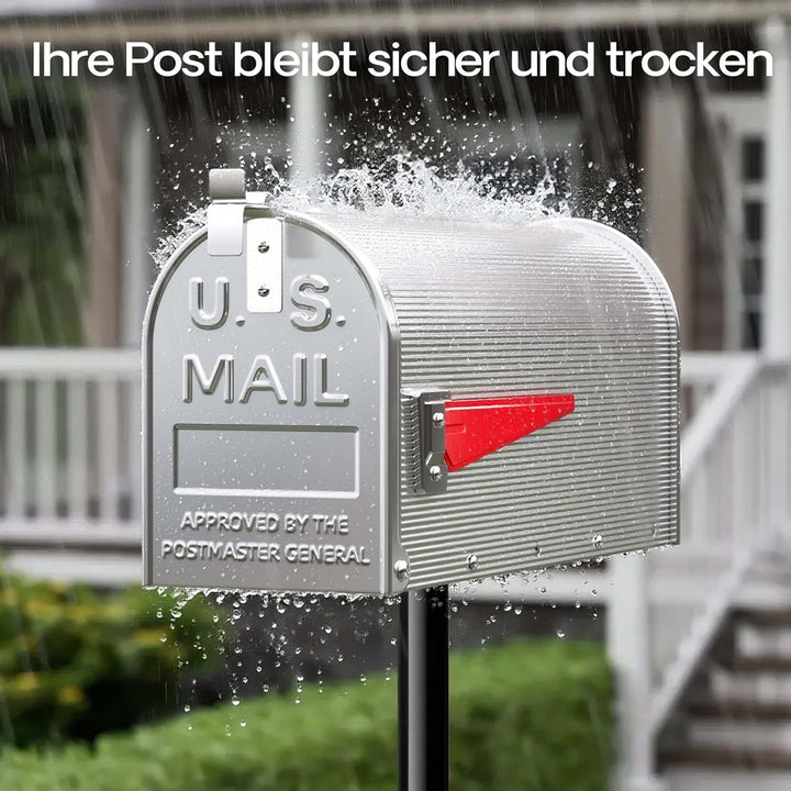 Wiltec US Mailbox Silbergrau 180 x 220 x 480 mm, amerikanischer Briefkasten mit Fahne, Wandbriefkast