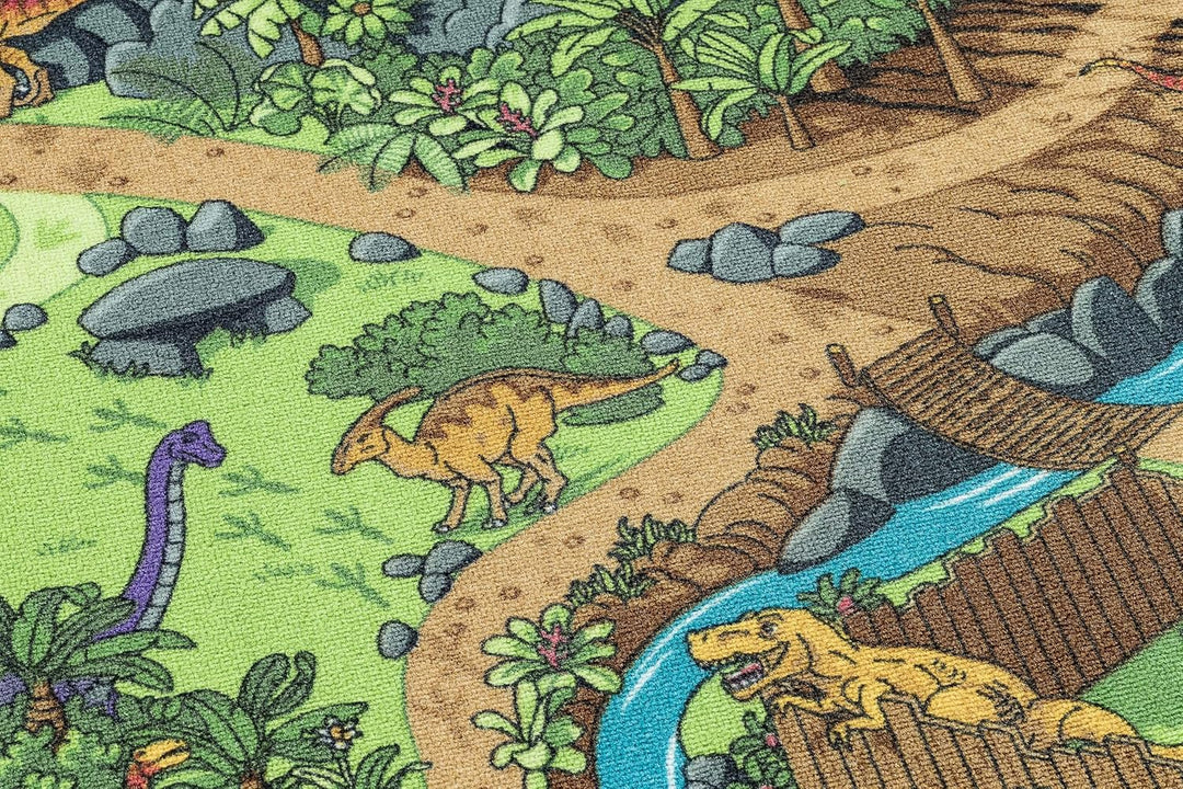 Rebel Roads Teppich Dino World 29 Dinosaurier, rutschfest für Kinder - grau/grün 140x200 cm 140x200