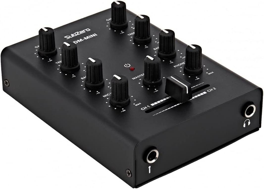 SubZero 2-Kanal-Desktop-Mini-DJ-Mixer mit Crossfader und Mikrofoneingang