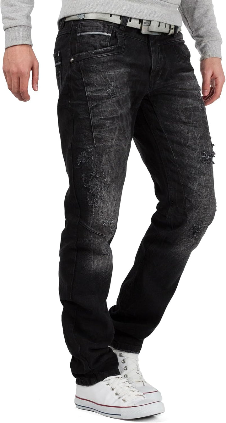 Cipo & Baxx Herren Jeans Regular Fit Stone-Washed Kontrastnähte