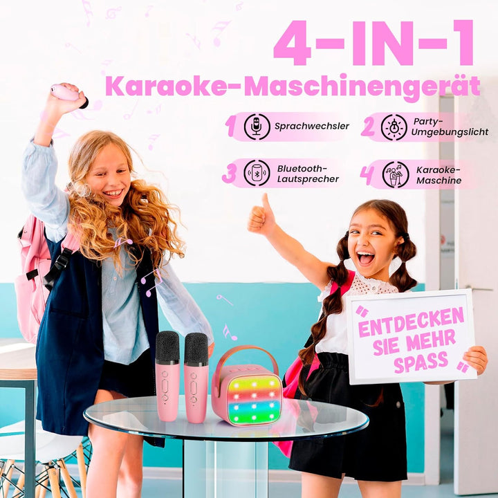 Karaoke Maschine mit 2 Drahtlosen Mikrofonen, Wowstar Tragbares Bluetooth Karaoke Maschine für Kinde