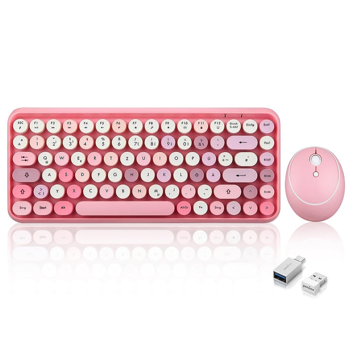 Perixx PERIDUO-713 Kabelloses Mini Tastatur und Maus Desktop Set, Retro Vintage Schreibmaschinen Des