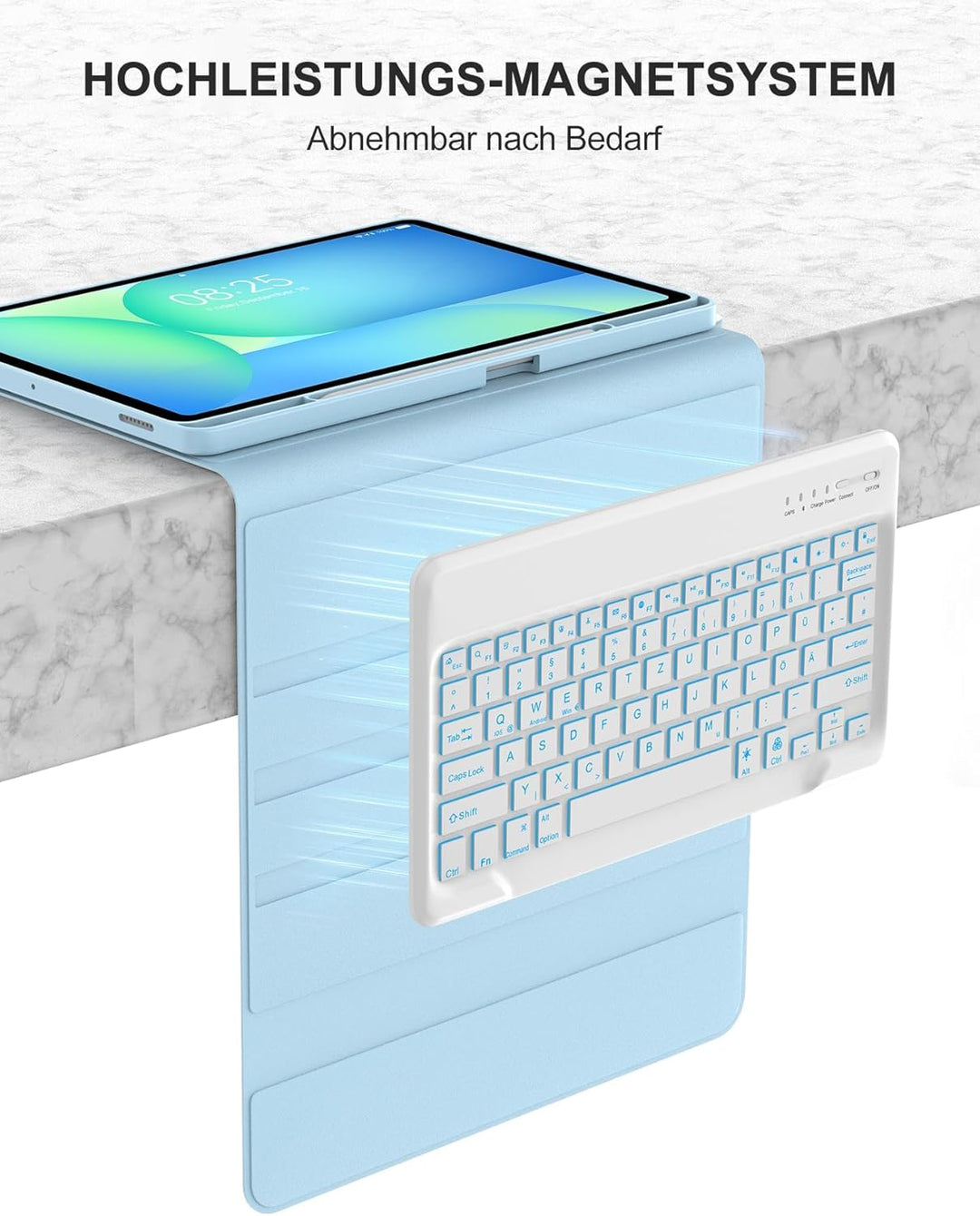 Für Galaxy Tab S10 FE Plus Hülle mit Beleuchteter Tastatur – 7-Farben RGB-Hintergrund, QWERTZ Deutsc