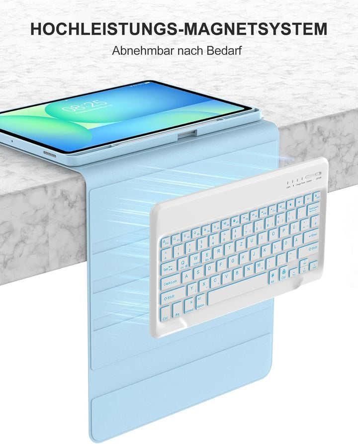 Für Galaxy Tab S10 FE Plus Hülle mit Beleuchteter Tastatur – 7-Farben RGB-Hintergrund, QWERTZ Deutsc