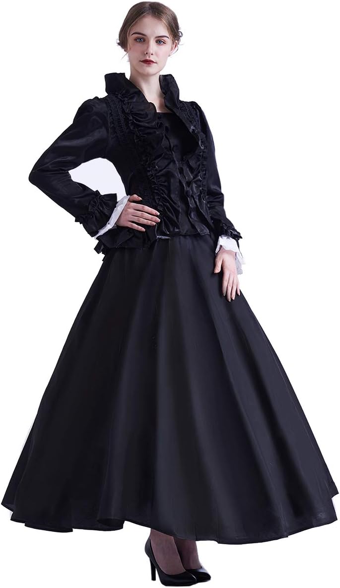 GRACEART Damen Gothic Viktorianisches Kleid Renaissance Maxi Kostüm (L, Schwarz) L Schwarz, L Schwar